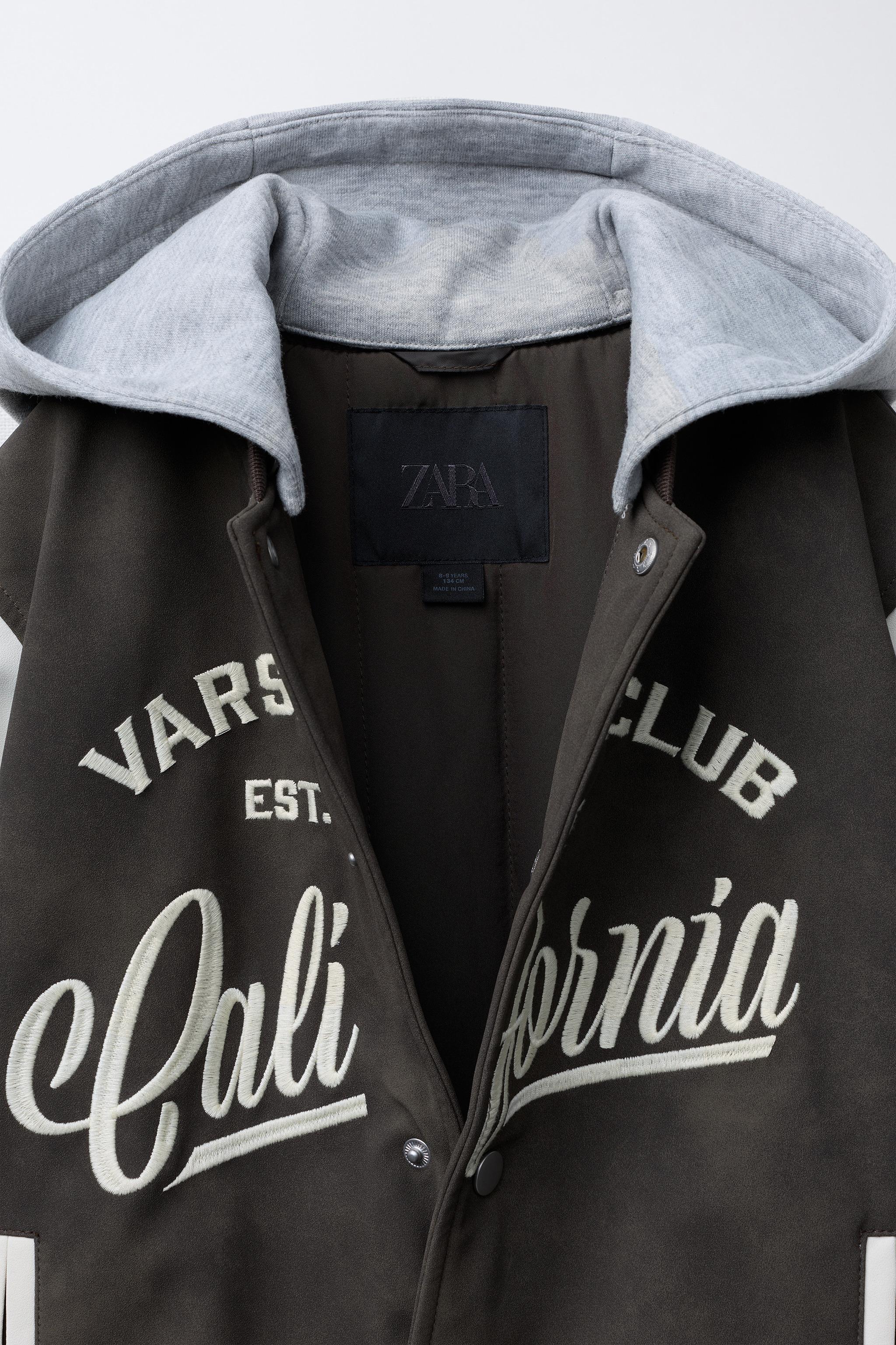 HOODIE BOMBER JACKET WITH FAUX LEATHER SLEEVES